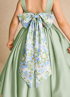 Azazie Doodlebug Flower Girl Dresses Dusty Sage A-Line Bow Matte Satin Dress image5