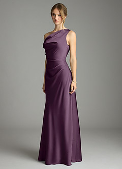 Azazie Emerson Bridesmaid Dresses Plum Mermaid Off the Shoulder Stretch Satin Dress image4