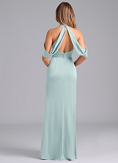 Azazie Bonny Bridesmaid Dresses Mist Mermaid Off the Shoulder Stretch Satin Dress image2