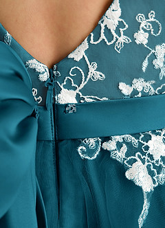 Azazie Butterfly Flower Girl Dresses Ink Blue A-Line Lace Dress image5