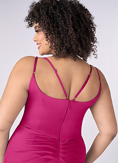 Barbie ♥ Azazie Final Sale Barbie Pink Mermaid Pleated Stretch Satin Dress image11