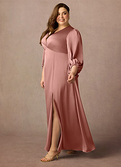 Azazie Luna Mother of the Bride Dresses Rosette A-Line Pleated Stretch Satin Dress image8
