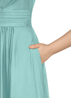 Azazie Karina Bridesmaid Dresses Aqua A-Line Pleated Chiffon Dress image10