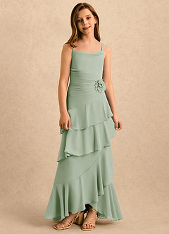 Azazie Indiah Girls Formal Blomsterpigekjoler A-Line Rynket Chiffon Gulv-længde Kjole image3