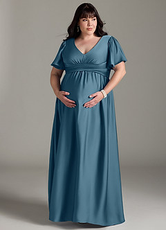 Azazie Verna Maternity Bridesmaid Dresses A-Line Ruched Stretch Satin Floor-Length Dress image13