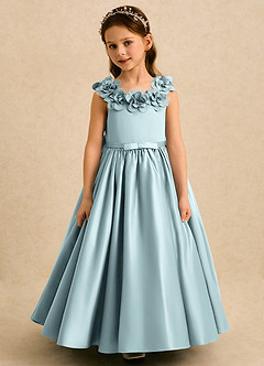 Azazie Eden Robe Demoiselle D'honneur Fillette Robe Princesse en Mat Satiné Plissée Brume image4