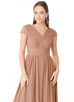 Azazie Organa Robes de demoiselle d'honneur Robe Trapèze en Mousseline de soie Plissée Champagne Rosé image5