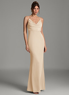 Azazie Zari Robes de demoiselle d'honneur Robe Sirène en Maille Plissé Champagne image5