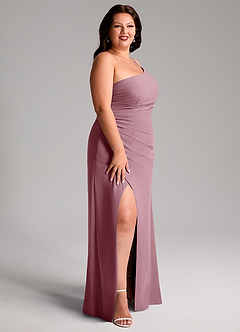 Azazie Eren Bridesmaid Dresses Vintage Mauve Sheath One Shoulder Chiffon Dress image12