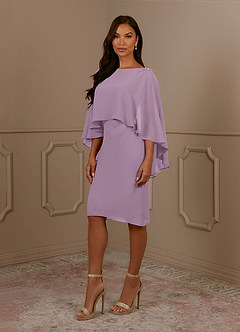 Azazie Mirra Mère de la mariée Robes Robe Fourreau en Mousseline de soie Col rond plissé Glycine image2