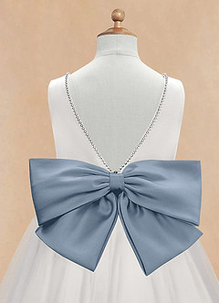 Azazie Seline Blumenmädchenkleider A-Linie Schleifen Tüll Kleid Elfenbein Taubenblau image9