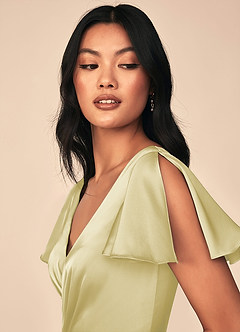 Azazie Soren Bridesmaid Dresses Lemon Sorbet A-Line Pleated Stretch Satin Dress image6