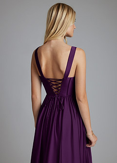 Azazie Delmie Vestidos de madrinha de casamento Vestido Uva de Cetim elástico de Linha A com Espartilho image3