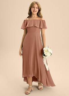 Azazie Maggie Junior Bronzer A-Line Off the Shoulder Chiffon Dress image3