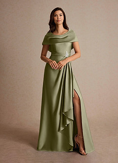 Azazie Branford vestidos de madre de la novia Vestido de Pistacho de Satén Elástico de Corte En A con Plisado image7