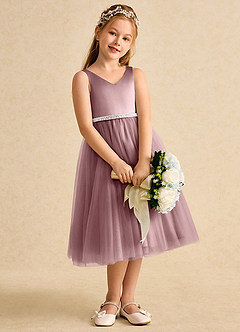 Azazie Firefly vestidos de niña de las flores Vestido de Rosa Polvorienta de Satin Mate de Corte En A con Lazo image3