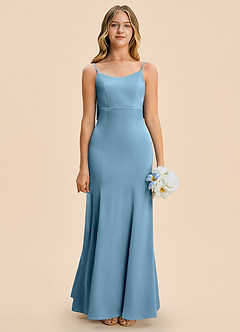 Azazie Lioren Junior Steel Blue Sheath Bow Stretch Satin Dress image5