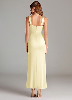 Azazie Denice Bridesmaid Dresses Lemon Sorbet Sheath Pleated Stretch Satin Dress image2