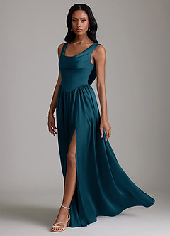 Azazie Novi Bridesmaid Dresses Ink Blue A-Line with Pockets Stretch Satin Dress image6