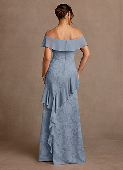 Azazie Marina Mother of the Bride Dresses Dusty Blue A-Line Off the Shoulder Floral Burnout Dress image2