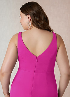 Azazie Leandra Bridesmaid Dresses Fuchsia Mermaid V-Neck Pleated Mesh Dress image13