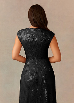 Azazie Sacramento Mother of the Bride Dresses Black A-Line Ruched Sequins Dress image9