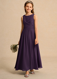 Azazie Ducky Junior Formal Blumenmädchenkleider A-Linie Plissee Chiffon Kleid Pflaume image4