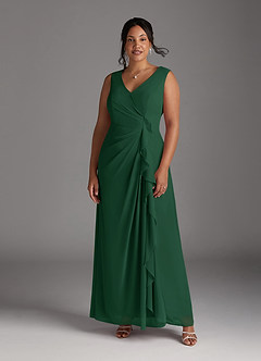 Azazie Manuella vestidos de madre de la novia Vestido de Verde Oscuro de Gasa de Corte En A con Cuello en V plisado image11