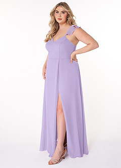 Azazie Everett Bridesmaid Dresses Lilac A-Line V-neck Ruched Chiffon Dress image8