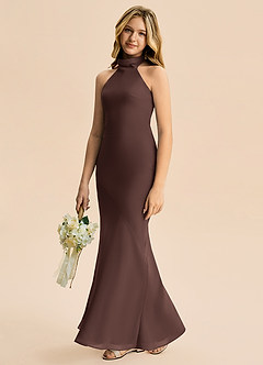 Azazie Velli Junior Jurk van Chiffon met Zeemeermin Hoge Kraag Ganache image4