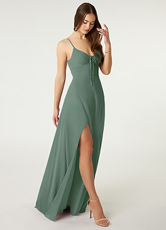 Azazie Minie Bridesmaid Dresses Eucalyptus A-Line Bow Chiffon Dress image1
