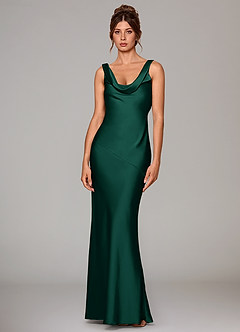 Azazie Rylina Bridesmaid Dresses Emerald Mermaid Stretch Satin Dress image1