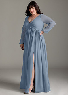 Azazie Teton Maternity Bridesmaid Dresses A-Line Long Sleeve Chiffon Floor-Length Dress image10