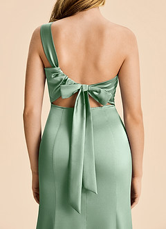 Azazie Ren Junior Agave A-Line Pleated Stretch Satin Dress image6