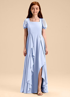 Azazie Priya Junior Abito A-Line in Chiffon Blusa Ghiaccio image3
