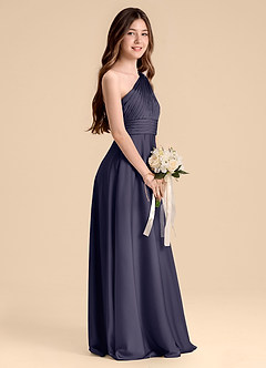 Azazie Charlize Junior Stormy A-Line Pleated Stretch Satin Dress image5