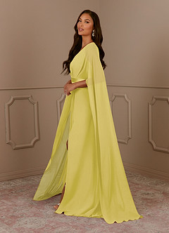 Azazie Isa Kleider für die Brautmutter A-Linie V-Hals Gefaltet Chiffon Kleid Kanarienvogel image2