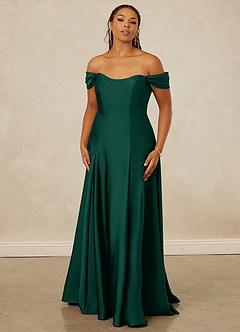 Christian Siriano Bridal for Azazie 1002 Bridesmaid Dresses Emerald A-Line Off the Shoulder Stretch Satin Convertible Dress image8