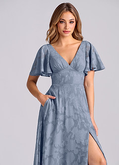 Azazie Kimber Jurken voor bruidsmeisjes Jurk van Bloemen Burn-out met A-Lijn met Zakken Stoffig Blauw image9