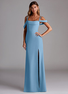 Azazie Callan Bridesmaid Dresses Steel Blue Mermaid Pleated Chiffon Convertible Dress image1