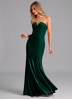 Azazie Yinnie Bridesmaid Dresses Emerald Mermaid Strapless Velvet Convertible Dress image4