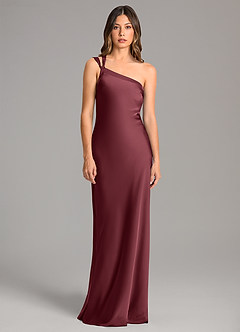 Azazie Monroe Bridesmaid Dresses Merlot Mermaid One Shoulder Stretch Satin Dress image4