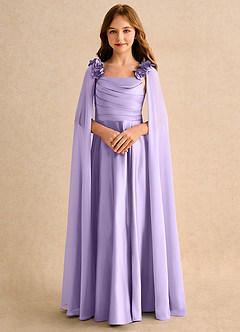 Azazie Rosita Girls Formal vestidos de niña de las flores Vestido de Lila de Satin Mate de Corte en A con Plisado image5