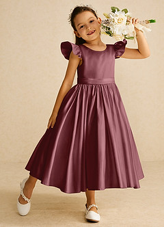 Azazie Violeta vestidos de niña de las flores Vestido de Rosa Del Desierto de Satin Mate de Vestido de gala con Lazo image1