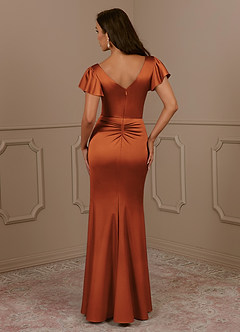 Azazie Roya Mother of the Bride Dresses Cinnamon Mermaid V-Neck Pleated Stretch Satin Dress image4