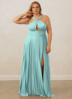 Christian Siriano Bridal for Azazie 1009 Bridesmaid Dresses Aqua A-Line Pleated Chiffon Dress image11