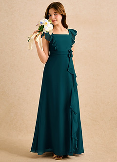 Azazie Soso Girls Formal Blomsterpigekjoler A-Line Plisseret Chiffon Gulv-længde Kjole image4