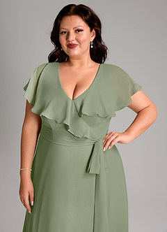 Azazie Lainey Bridesmaid Dresses Pistachio A-Line with Pockets Chiffon Dress image13