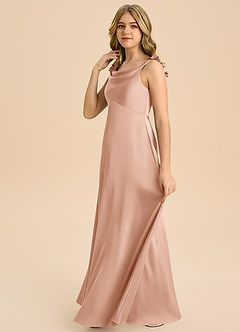 Azazie Gumdrop Junior Rose Gold Empire Pleated Stretch Satin Dress image5