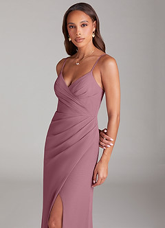 Azazie Maci Bridesmaid Dresses Vintage Mauve Sheath Pleated Chiffon Dress image2
